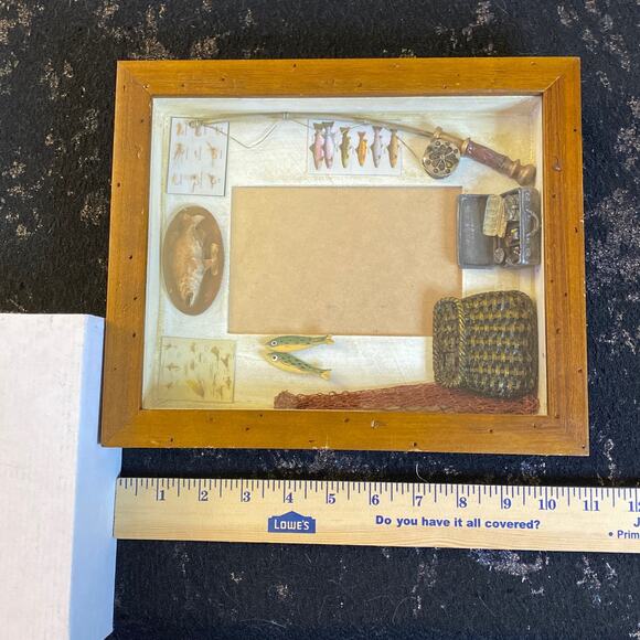 Fishing Shadow Box Frame HEAVY Cabin Textured Rustic Decor mancave Fathers Day - Picture 2 of 11